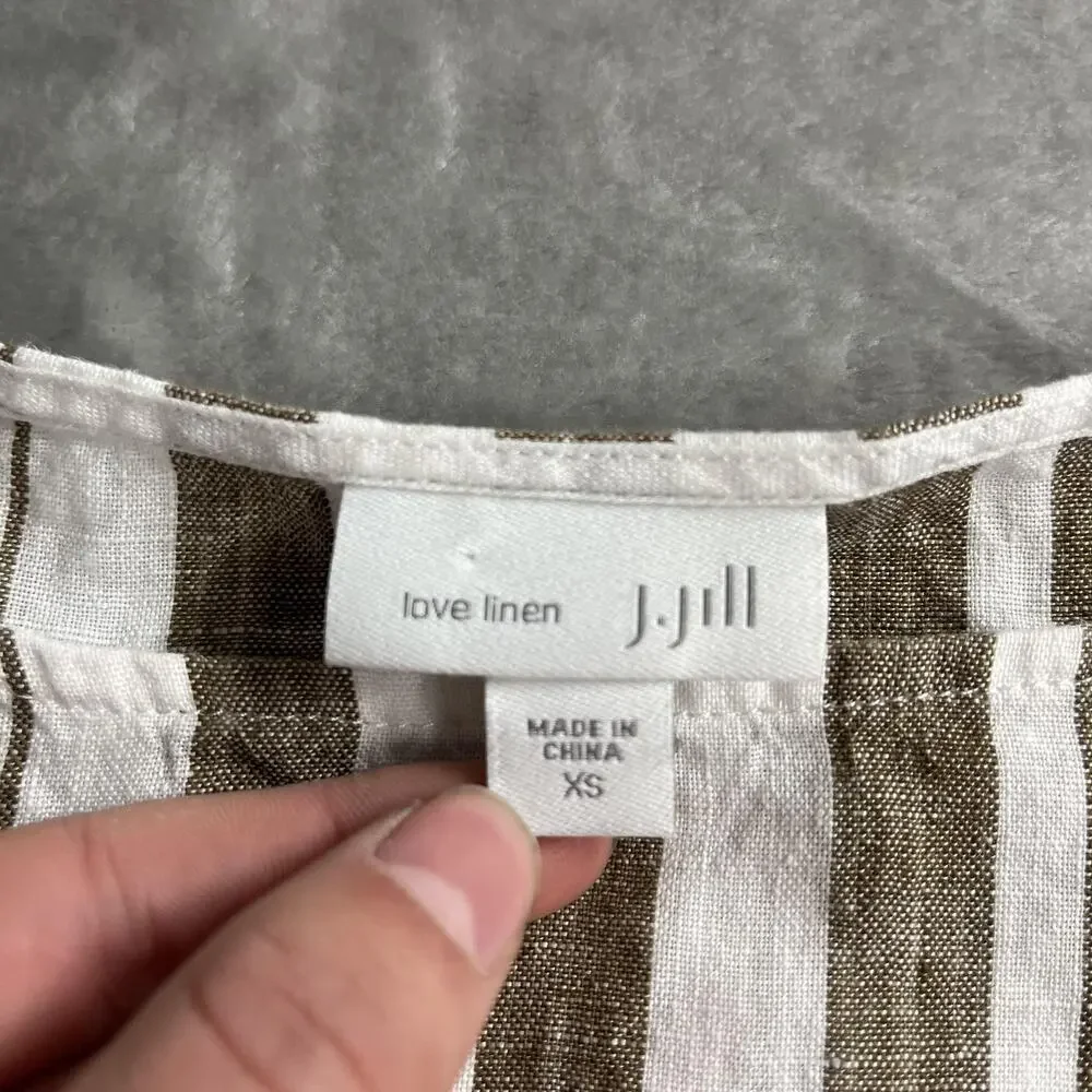 J. Jill Tank Top Womens XS‎ Brown White Striped Linen Tunic Sleeveless Top Boho